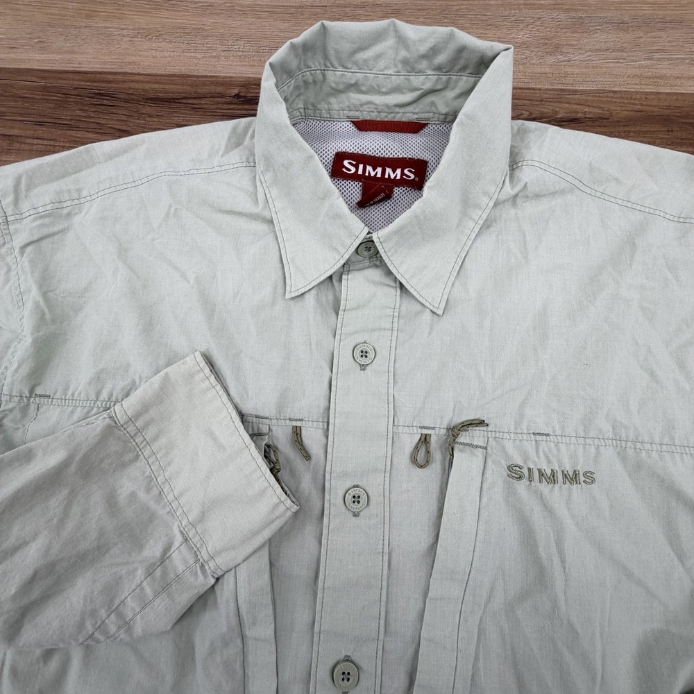 Simms Cor3 Shirt Mens M Button Down Long Sleeve Pockets Fishing UPF Green